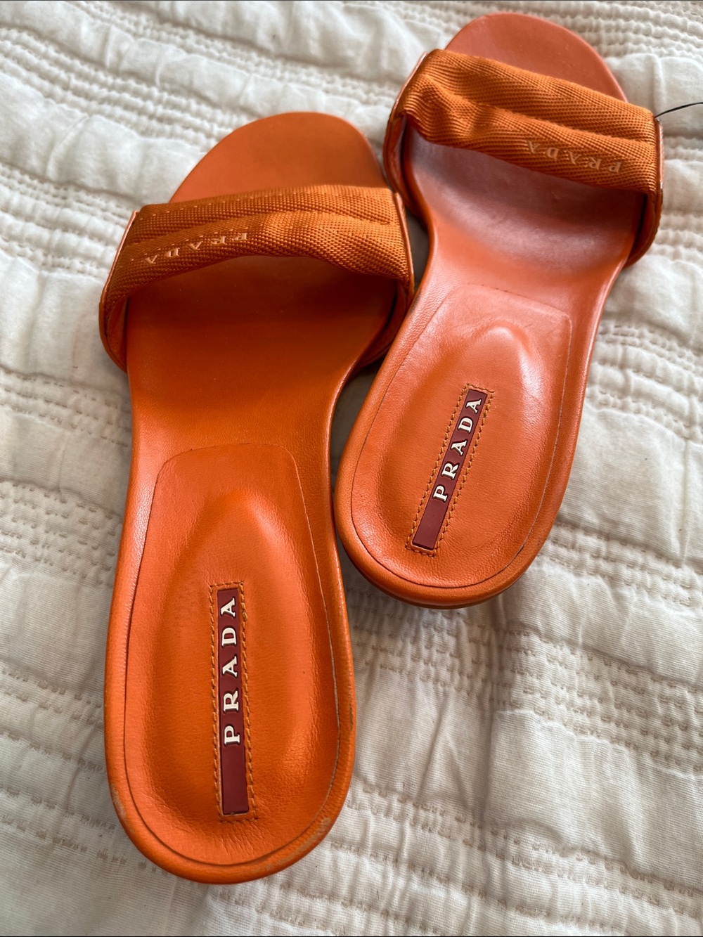 Prada Orange Fabric Strap Slide Sandals